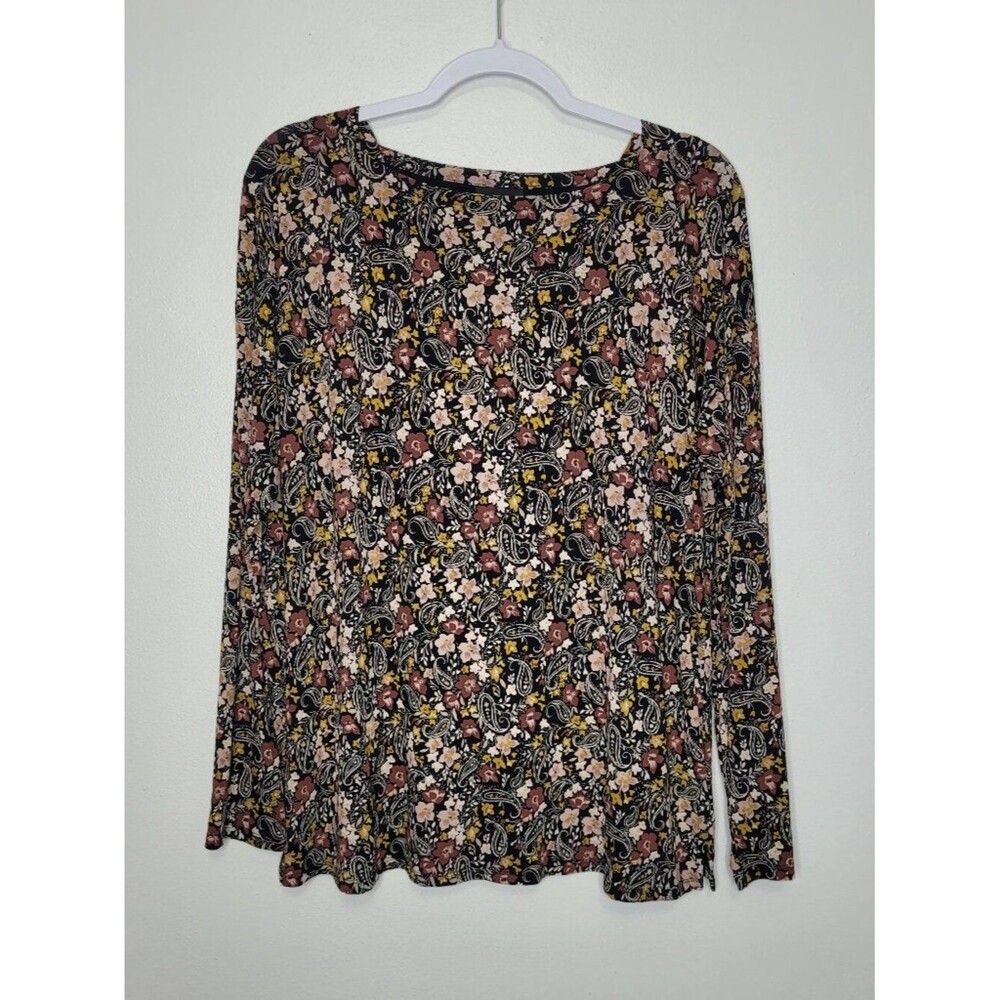 J JIll wearever moody brown black floral long sleeve soft stretch fall top M